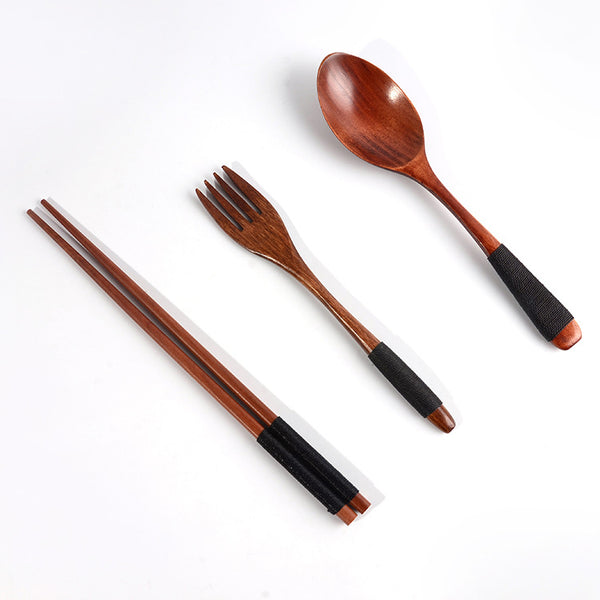 Juego de 4 Cucharas y Palillos de Madera Japonesa para Mesa