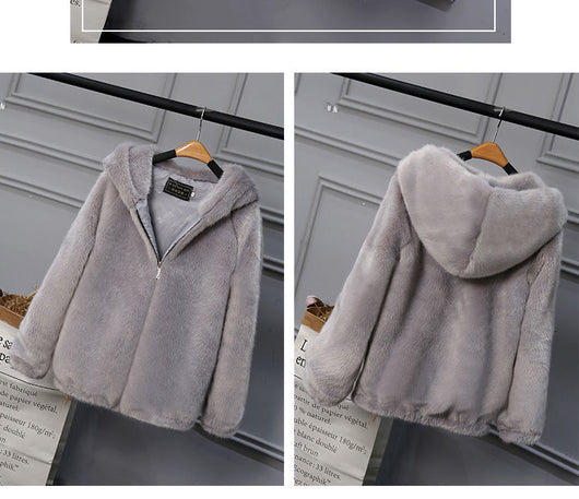Abrigo de Piel de Conejo Rex Slim Fit con Capucha para Mujer - Image 14