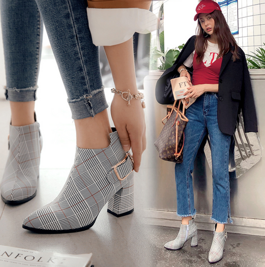 Botas Invierno Mujer Talla Grande - Diseño Escocés con Cierre Lateral