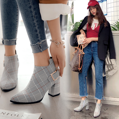 Botas Invierno Mujer Talla Grande - Diseño Escocés con Cierre Lateral