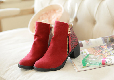 Botas de Cuero Áspero con Tacón Alto y Cierre Lateral - Tallas Grandes para Mujer - Image 4