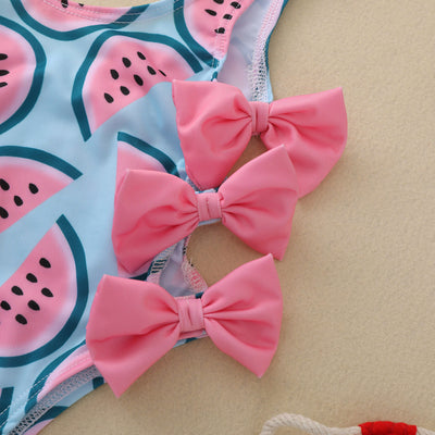 Traje de Baño Niña Estampado Sandía con Moño - Image 3