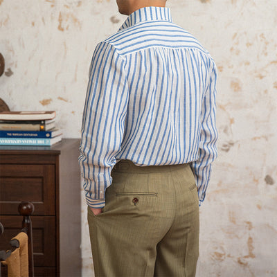Camisa de Lino a Rayas con Manga Larga y Cuello Clásico - Image 2