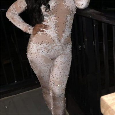 Jumpsuit Estampado con Diamantes Completos para Mujer de Manga Larga - Image 5