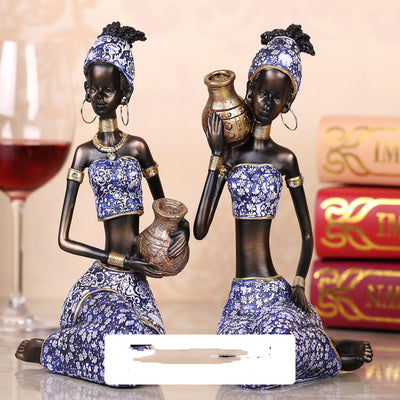Figuras Decorativas de Resina - Muñecas Africanas Artesanales