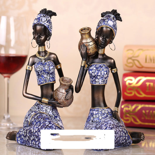 Figuras Decorativas de Resina - Muñecas Africanas Artesanales