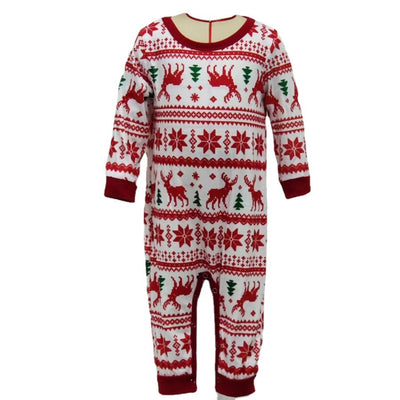 White long-sleeved pajama set with red and green Fair Isle Christmas pattern featuring reindeer and trees. - Image 4