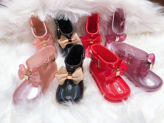 Botas de Lluvia Infantiles con Moños de Colores Sólidos - Image 9