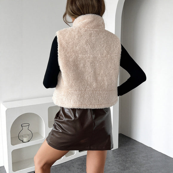 Bicolor Merino Wool Vest with Leather and Fur Details