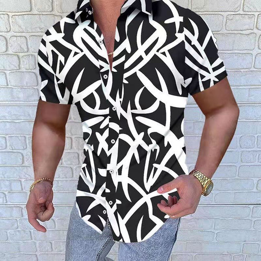 Camisa Casual de Manga Corta con Estampado Europeo Americana para Hombre - Image 2