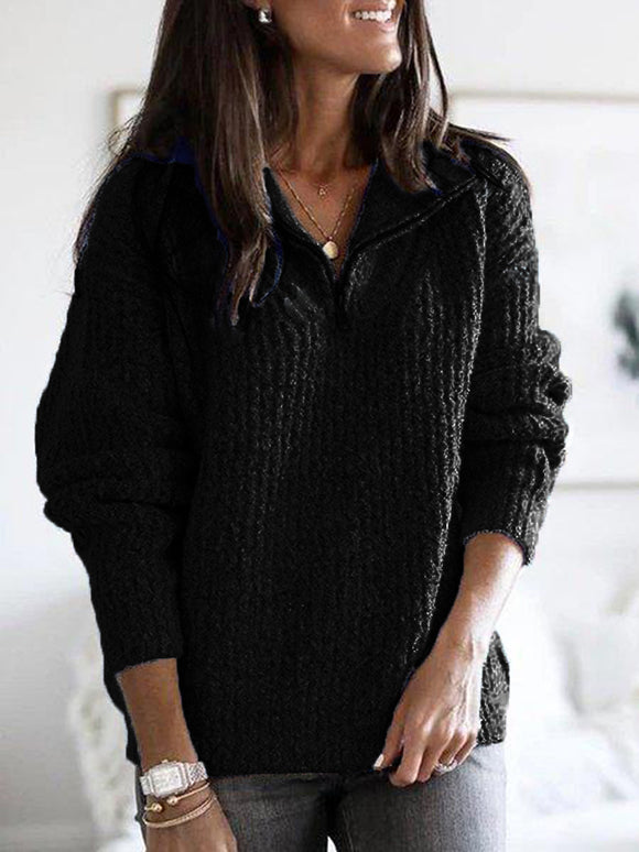 Suéter de punto con cierre de cremallera y mangas largas para mujer