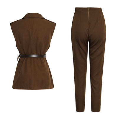 Chaleco y Pantalón Recto Talle Alto Estilo Western con Costuras - Image 5