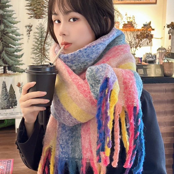 Bufanda Rayada Multicolor para Mujer - Abrigo Versátil de Invierno