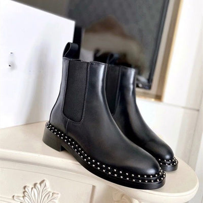 Botas Cortas de Cuero Estudadas Estilo Británico para Mujer - Image 10