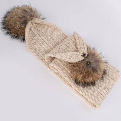 Conjunto de Gorro y Bufanda Infantil con Pompón de Piel Sintética - Image 3