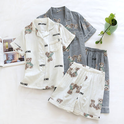 Pijama Corto para Parejas - Conjunto de Casa Cómodo para Primavera y Otoño