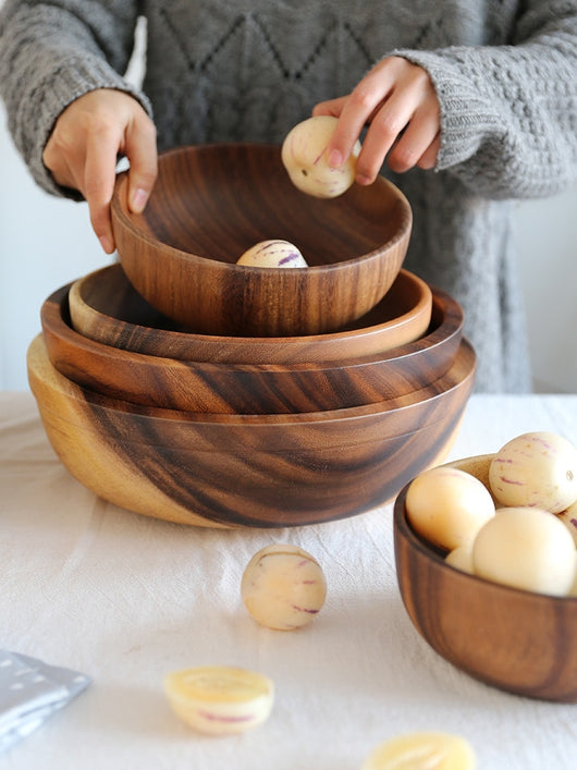 Tazón de Madera Natural para Frutas y Ensaladas - Recipiente Versátil para Hogar y Restaurante - Image 4