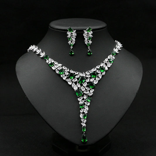 Conjunto de Collar y Aretes de Circonita Colorida para Novia - Image 2