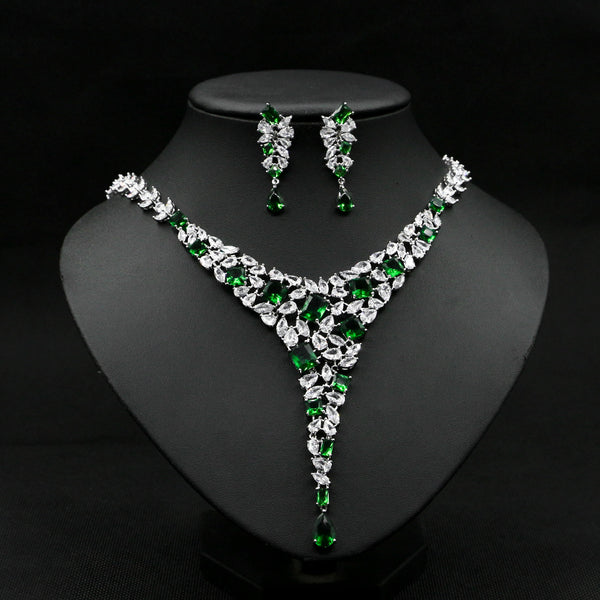 Conjunto de Collar y Aretes de Circonita Colorida para Novia