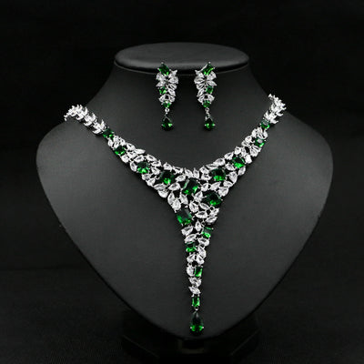 Conjunto de Collar y Aretes de Circonita Colorida para Novia - Image 2