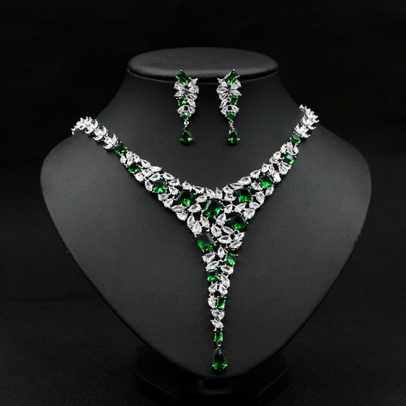 Colorful Zirconia Necklace and Earrings Set for Brides