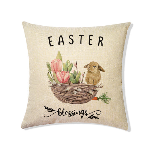 Funda de Cojín Decorativa Pascua - Canasta Flores y Conejito para Sofá y Auto - Image 16