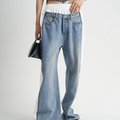 Jeans Patchwork Cintura Alta Loose Fit para Mujer