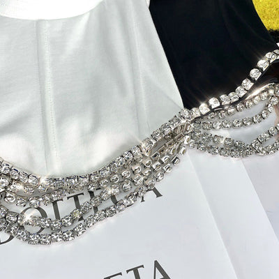 Blusa Francesa de Pedrería con Corte Tridimensional, Ajustada y Manga Corta para Mujer - Image 9