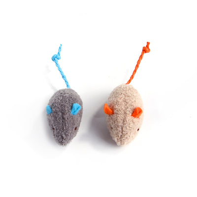 Plush beige mouse cat toy with orange ears and braided tail, designed for interactive play. - Image 6