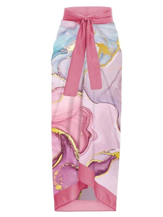 One-piece swimsuit with purple tie-shoulder straps, square neckline, and a teal butterfly and floral print. - Image 7