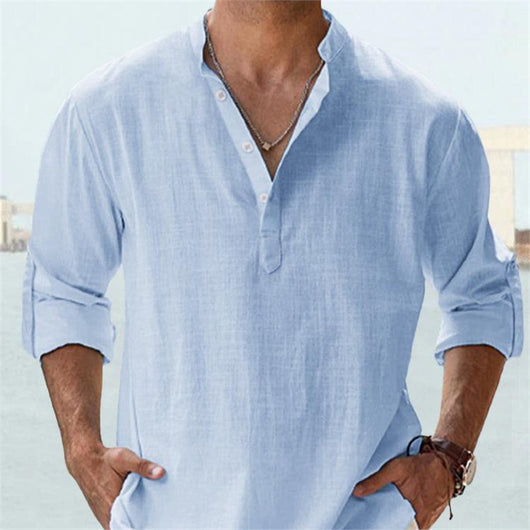 Camisa Casual Suelta de Algodón Manga Larga Color Sólido para Hombre - Image 4