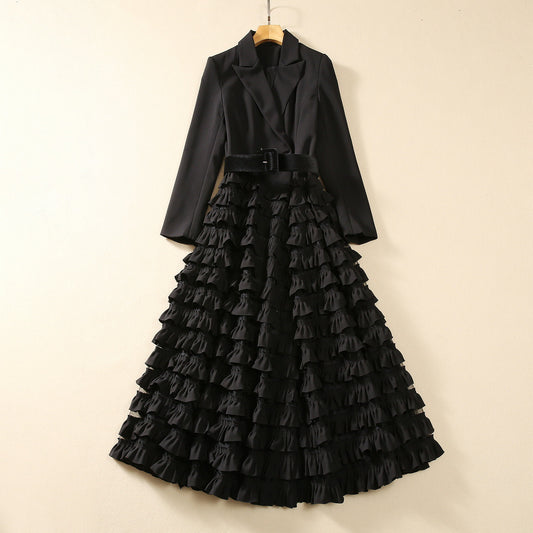 Vestido Swing Elegante con Cuello Superpuesto para Mujer