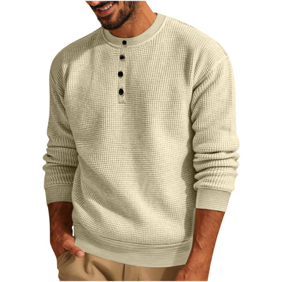 Camiseta Henley Suelta de Algodón Texturizado Manga Larga - Image 8