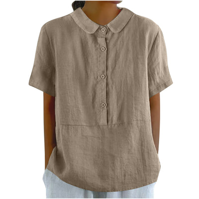 Blusa Casual de Algodón y Lino en Colores Sólidos para Mujer - Image 11