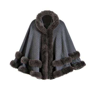 Poncho Abrigo Tejido Oversized con Capucha y Cuello de Pelaje Artificial - Image 21