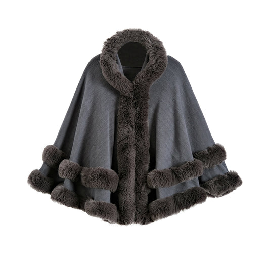 Poncho Abrigo Tejido Oversized con Capucha y Cuello de Pelaje Artificial - Image 21