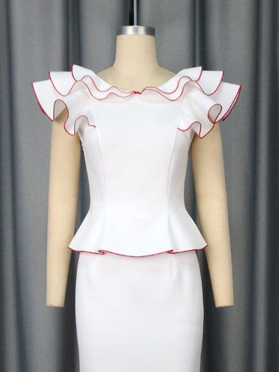 Conjunto Elegante: Blusa con Volantes y Falda Ajustada Efecto Sirena - Image 16
