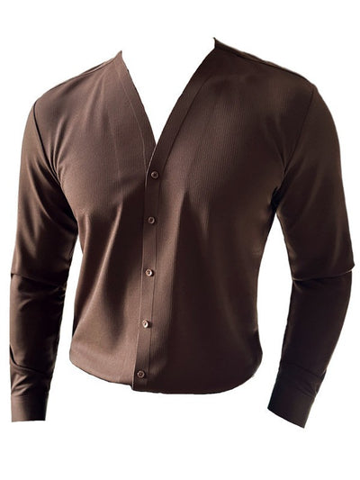 Camisa de Cuello V Manga Larga con Textura Waffle para Hombre - Image 6