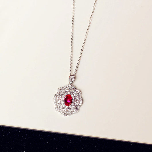 Collar Clavícula Diamante Rojo con Pendiente Rubí - Cadena Corta Elegante - Image 12