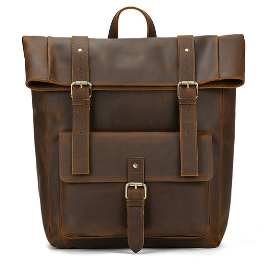 Mochila Retro Cuero Crazy Horse para Hombre - Bolso Escolar Vintage