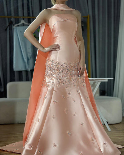 Vestido de Fiesta Elegante con Corpiño de Satén y Chal Largo Tostado - Image 16