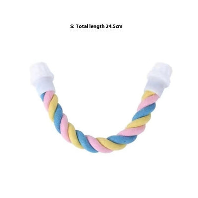 Colorful twisted cotton rope bird perch with plastic end caps, 41.5cm long, for climbing and nibbling. - Image 6