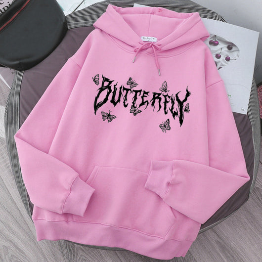 Sudadera Holgada Gótica con Mariposa y Letras para Parejas - Image 11