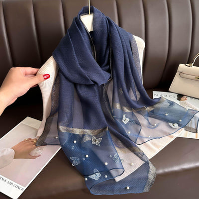Pañuelo de Seda con Mariposas Beige para Otoño-Invierno - Image 25