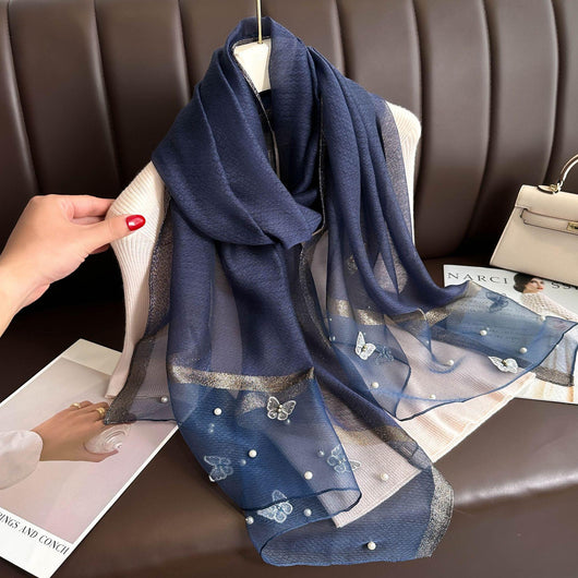 Pañuelo de Seda con Mariposas Beige para Otoño-Invierno - Image 25