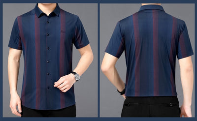 Camisa Casual de Hombre Verano Rayas Contraste Suelta - Image 17