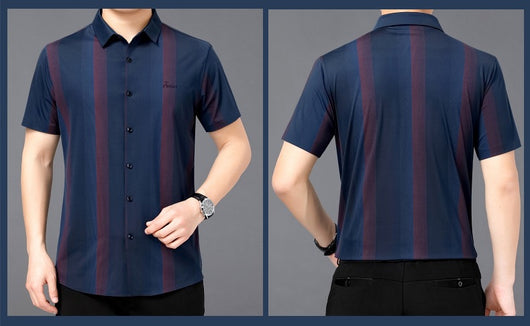 Camisa Casual de Hombre Verano Rayas Contraste Suelta - Image 17