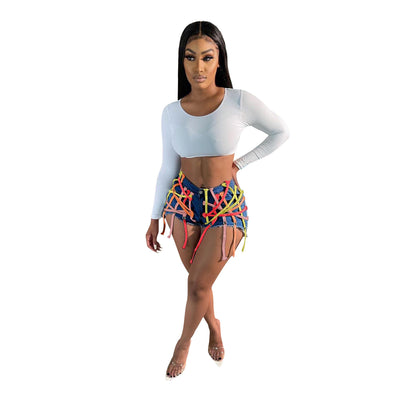 Shorts de Mezclilla Elásticos con Ojetes y Lavado Stretch para Mujer - Image 6