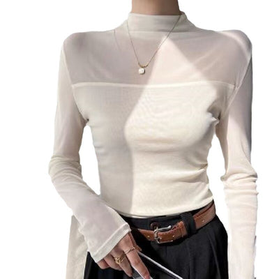 Blusa Base Cuello Semialto con Encaje Colores Sólidos - Image 6
