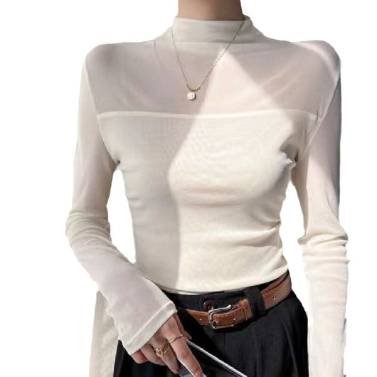 Blusa Base Cuello Semialto con Encaje Colores Sólidos - Image 6